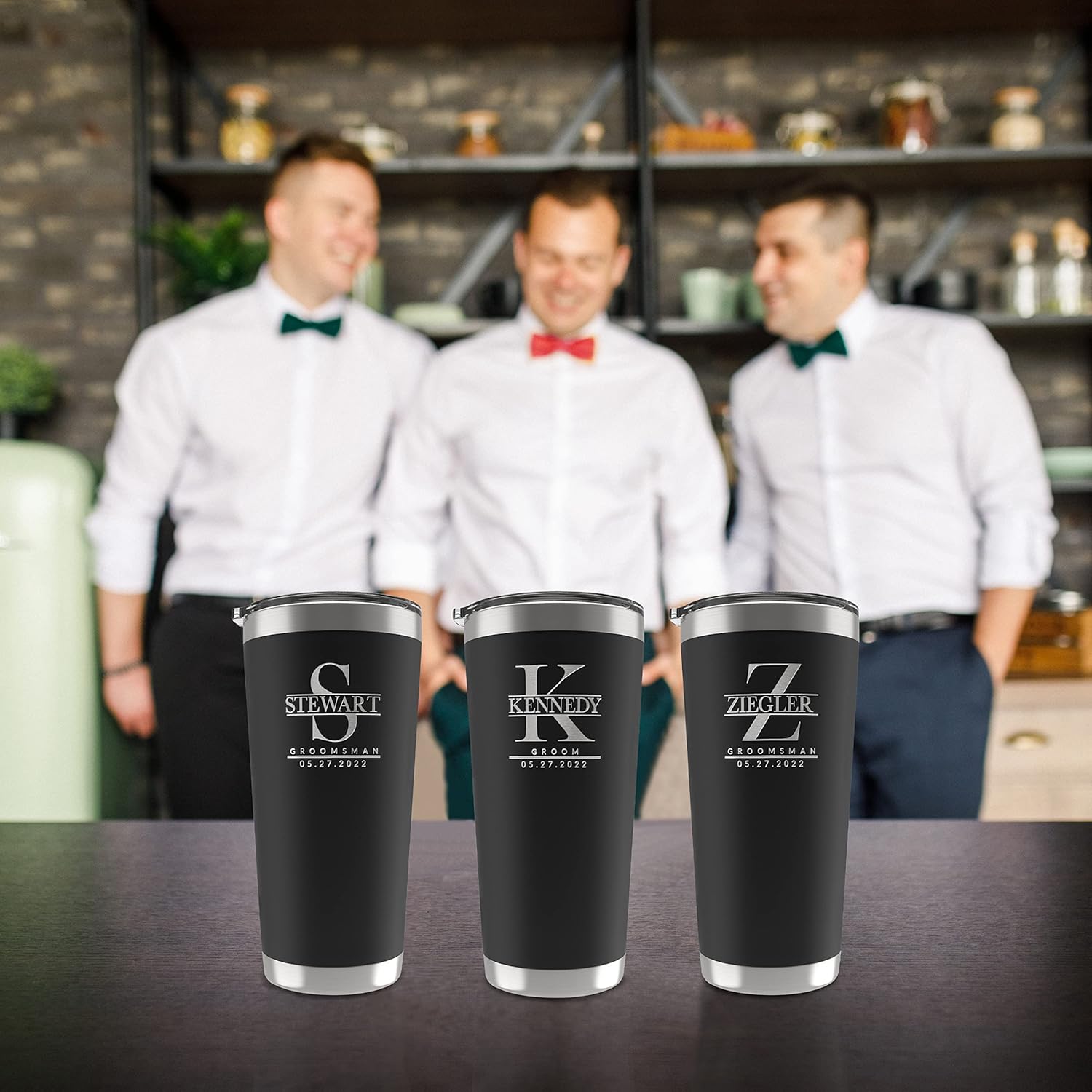 UNITED CRAFT SUPPLIES Groomsmen Gifts Set of 6, Personalized Tumblers w/Engraved Names & Title, 20 or 30 Oz, 3 Colors, Double Wall Stainless Steel, Proposal D6
