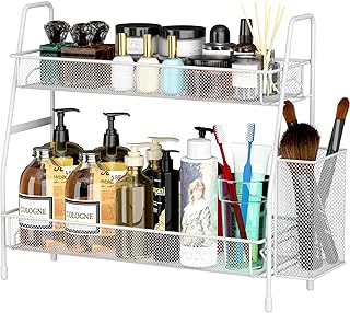 EKNITEY Bathroom Countertop Organiser Shelf - 2 Tier Counter Spice Rack Metal Makeup Rack Small Perfume Organiser for Sink/Bedroom/Living room/Kitchen/Office