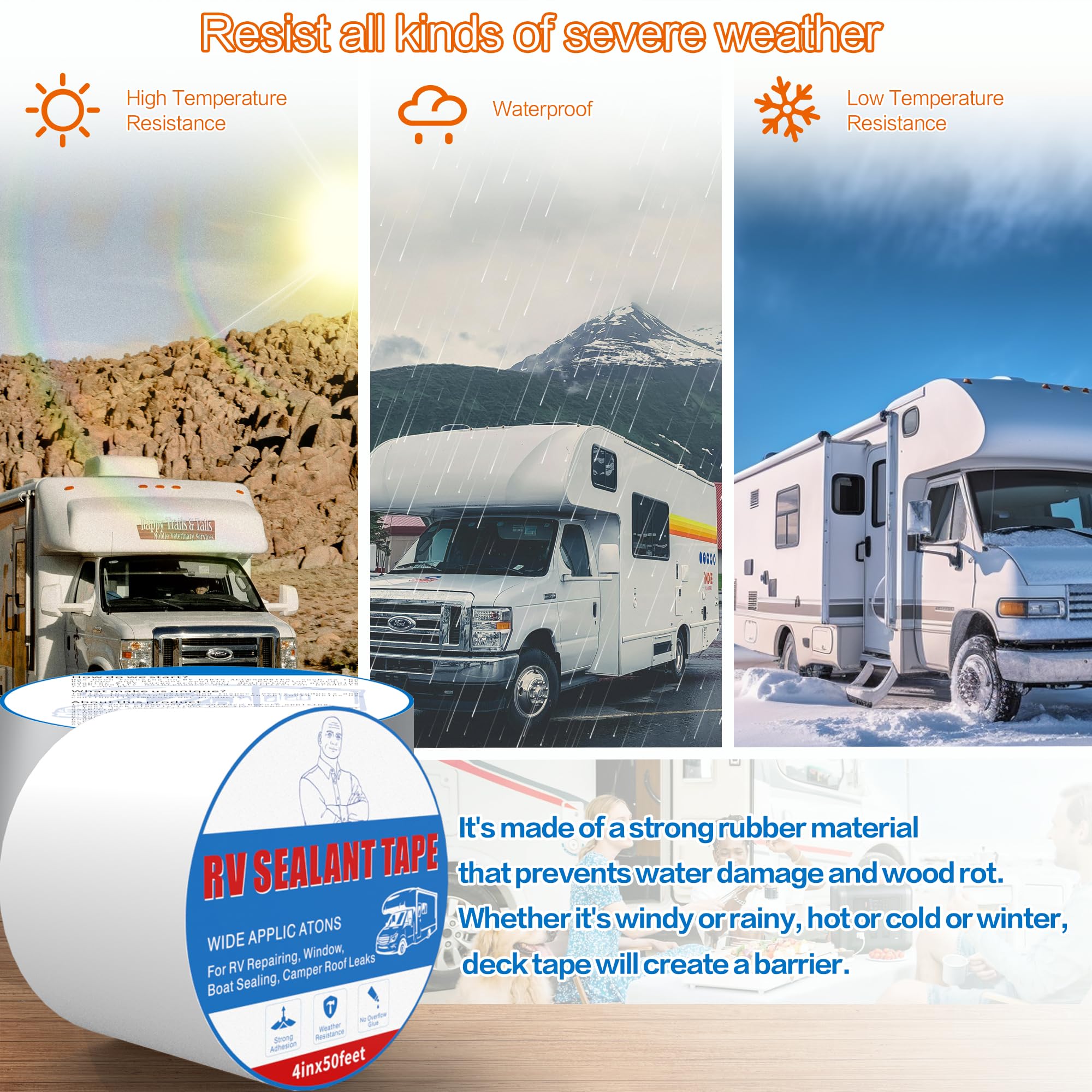 Rv Roof Tape White 4 Inch X 50 Feet, Waterproof Repair Sealant Tape UV-Resistant & Weatherproof Rv Awning Repair Tape for Window, Vent, Boat Sealing, Truck Camper Roof Patch kit Metal Roof Sealant