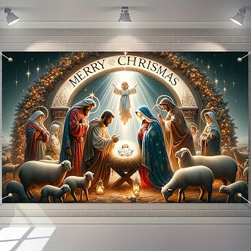 BlissYard Nativity Scene Backdrop 71x43 Inches Merry Christmas Holy Family Banner Religious Christian Backgroup for Church Indoor Outdoor Christmas Nativity Backdrop Scene Holiday Decoration