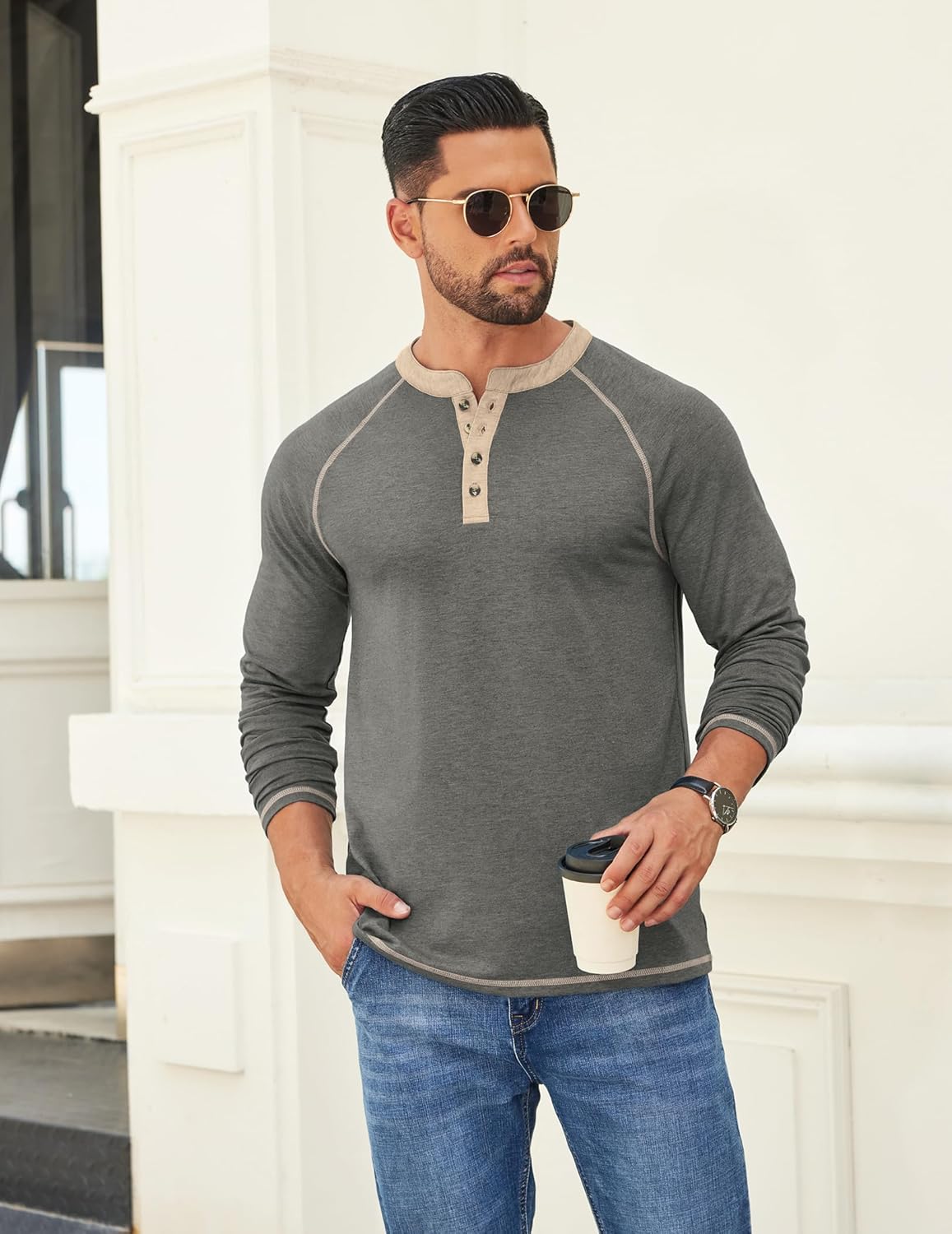 COOFANDY Mens Henley Shirts Long Sleeve Casual Button V Neck T-Shirt Lightweight Fashion Pullover Shirts - Image 2