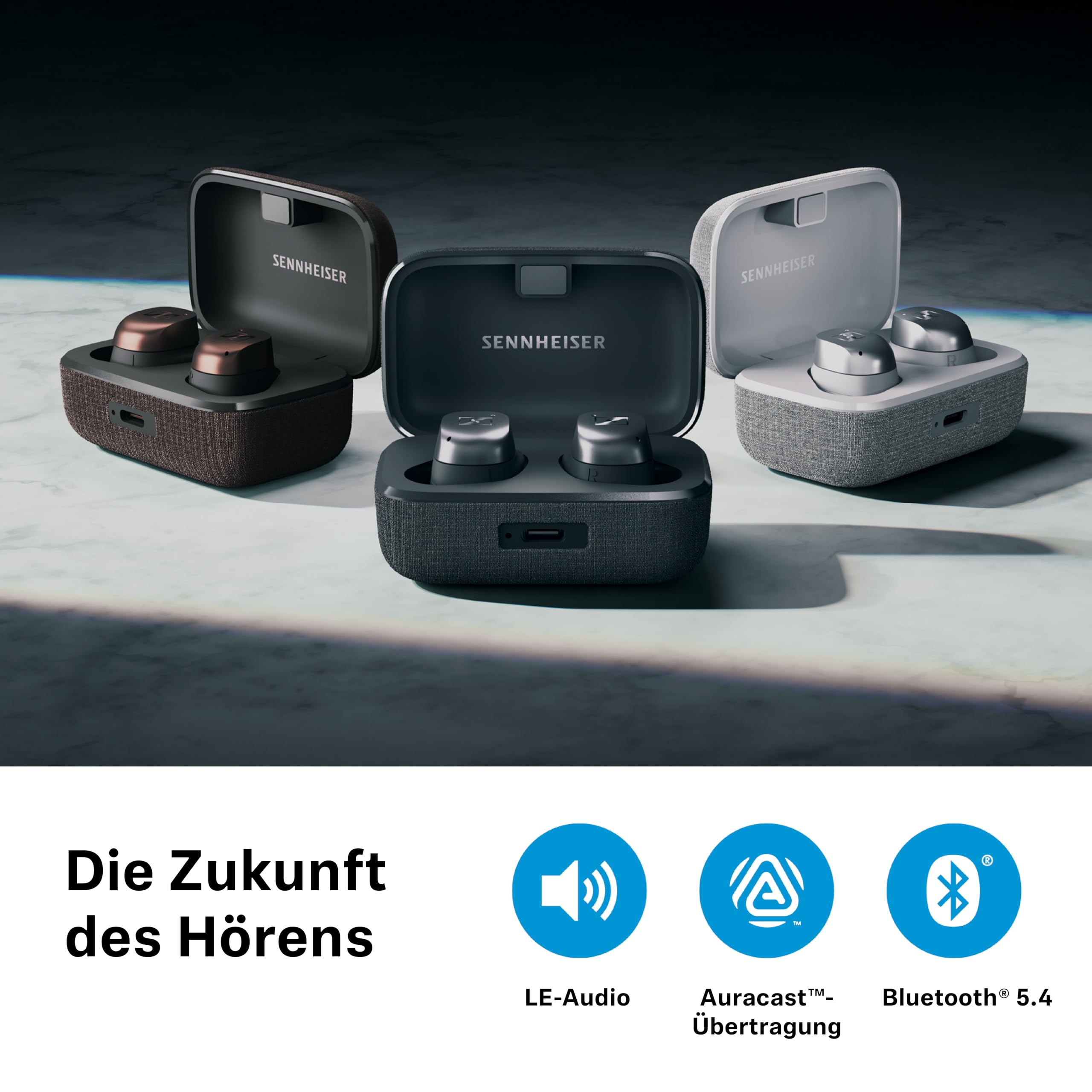 Sennheiser MOMENTUM True Wireless 4, kabellose Bluetooth Kopfhörer, Bluetooth 5.4, Noise Cancelling, komfortables Design, 30 Stunden Akkulaufzeit, adaptives ANC, Auracast, Schwarz Graphite