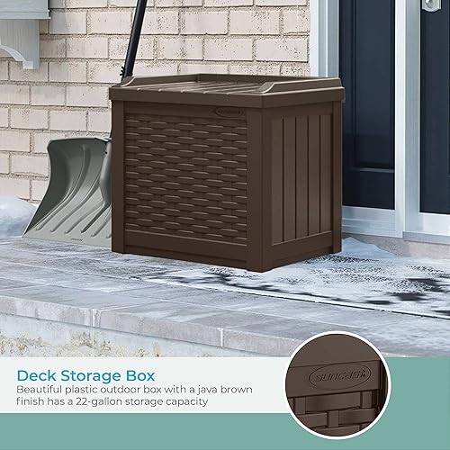 Miniatura 6 de Suncast 60 Gallon Resin Outdoor Patio Storage Box, Java &amp; 22 Gallon Small Resin Storage Seat, Java, SSW600J