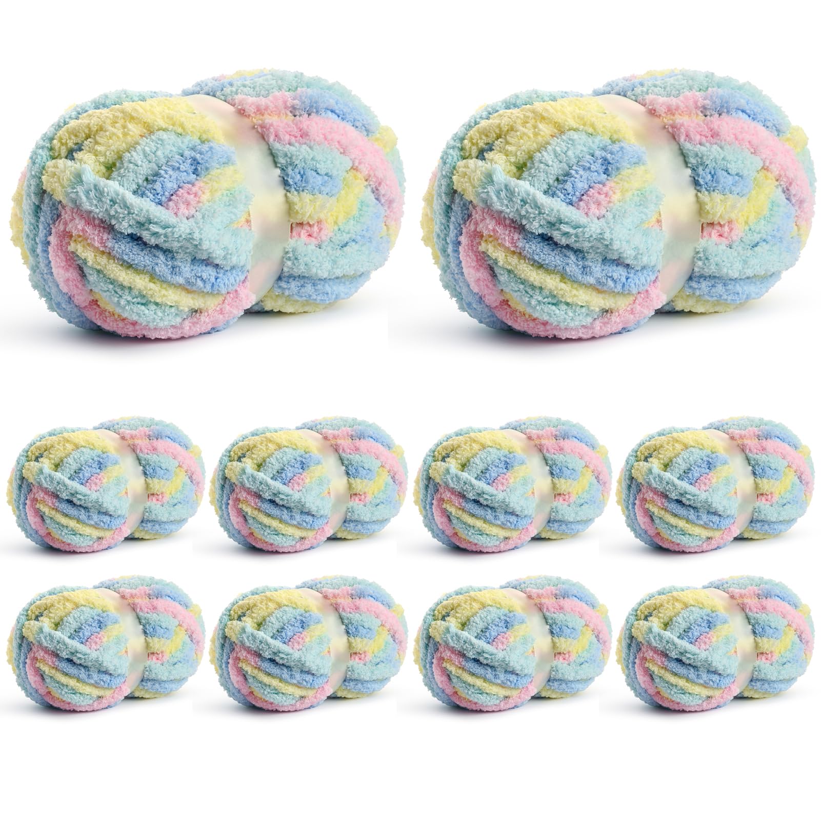 Muiltvoe 10 Pack Jumbo Chunky Yarn for Hand Knitting, Fluffy Chunky Chenille Yarn for Crocheting, Variegated Chunky Knit Baby Blanket Yarn, 240 yds /70.5 oz Super Bulky Yarn（Apricpot Green）