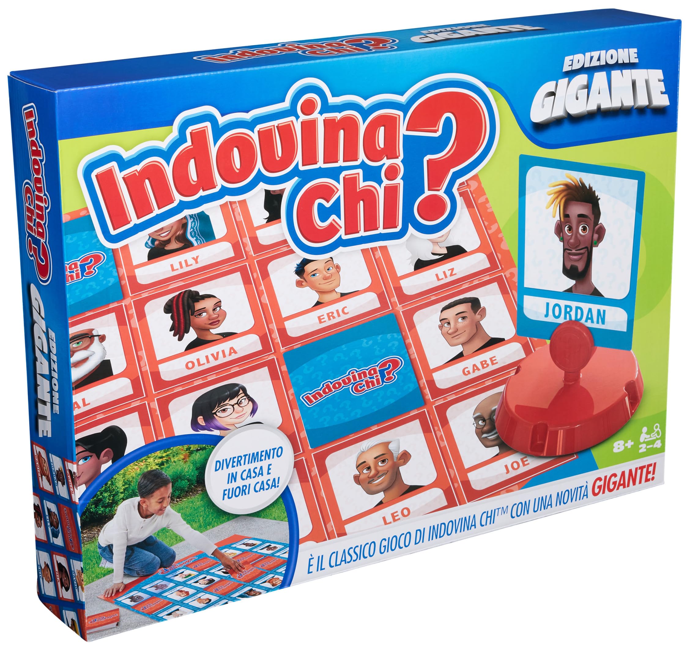 Gioco Indovina chi? Edizione Gigante con Tabellone 90x100cm, Giochi da Tavolo per bambini e tutta la famiglia, Adatto per Interni ed Esterni, con Carte e Spinner di Grosse Dimensioni, 8+ Anni