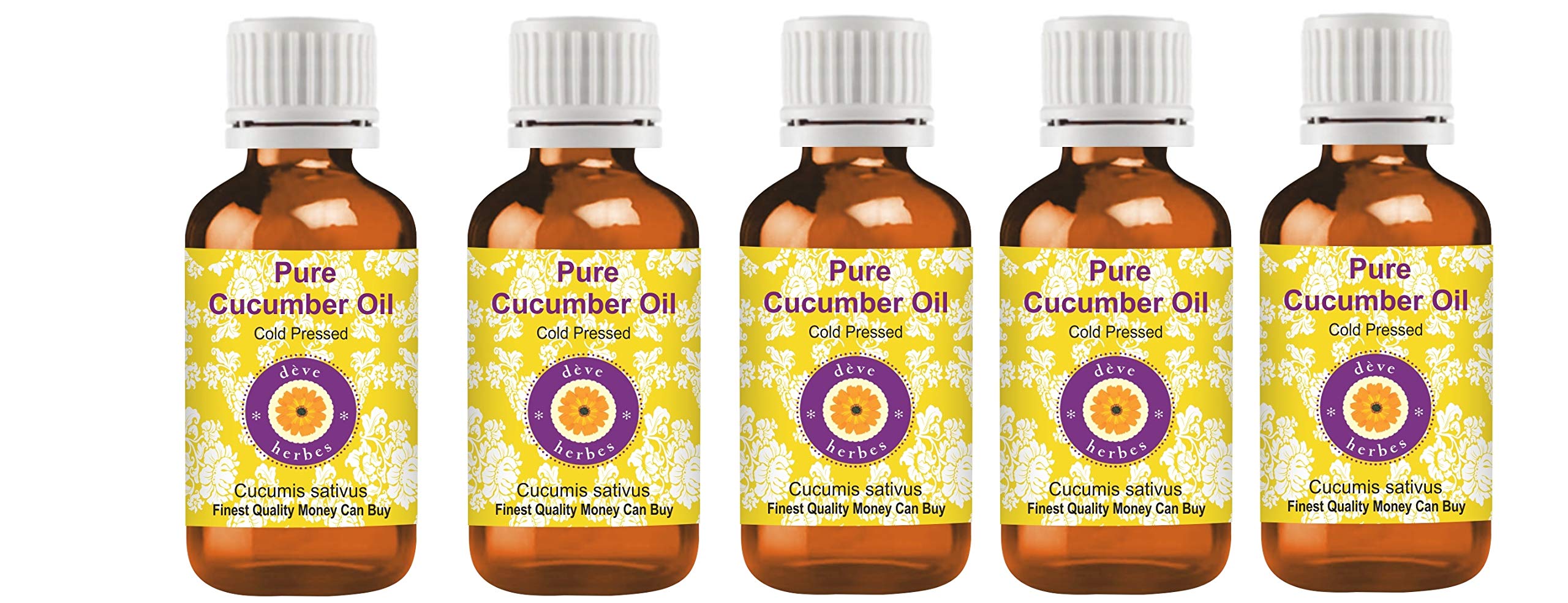 dève herbes Pure Cucumber Oil (Cucumis sativus) Cold Pressed (Pack of Five) 100ml X 5 (16.9 oz)