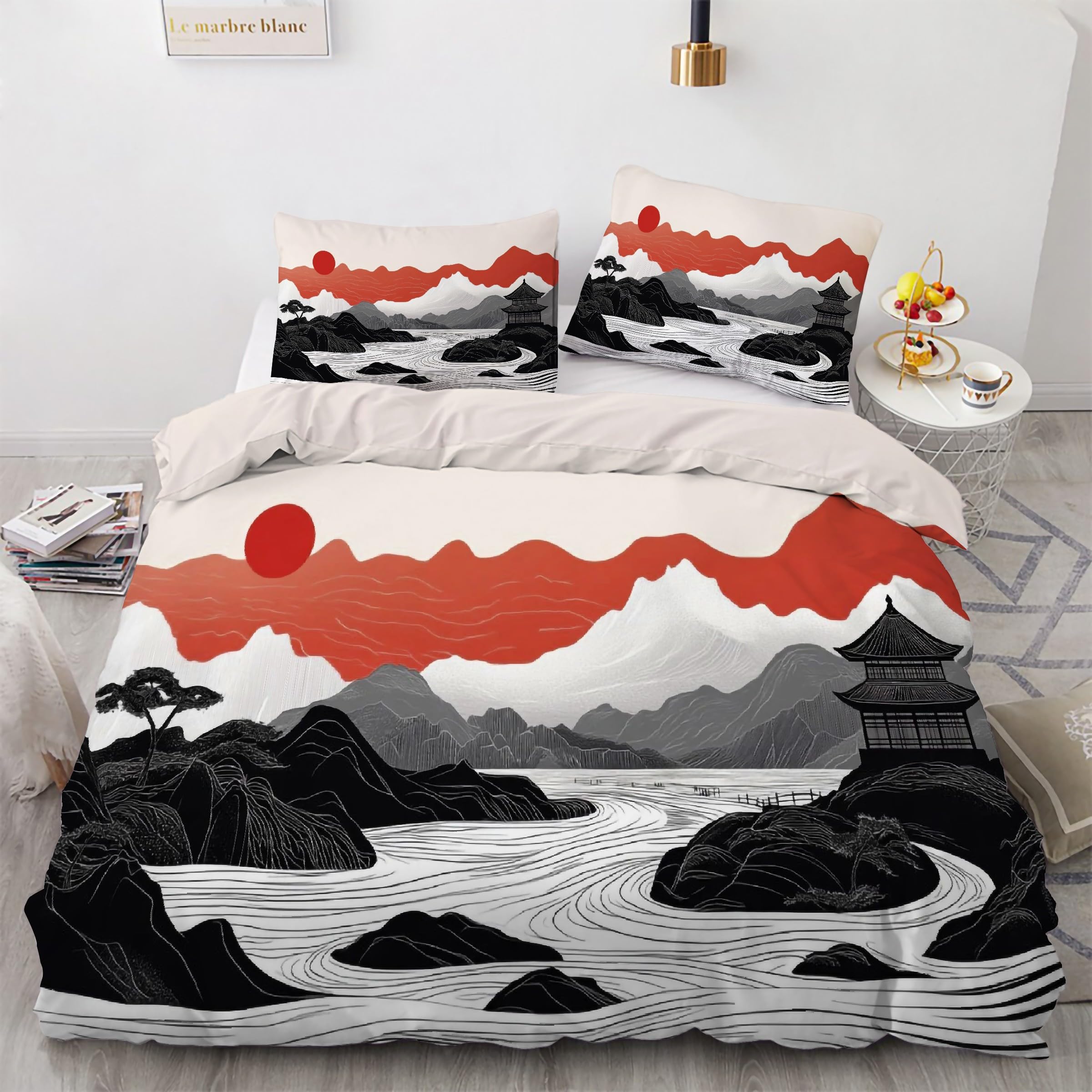 Housse de couette 220x240 paysage coucher de soleil avec 2 taies microfibre KG4565