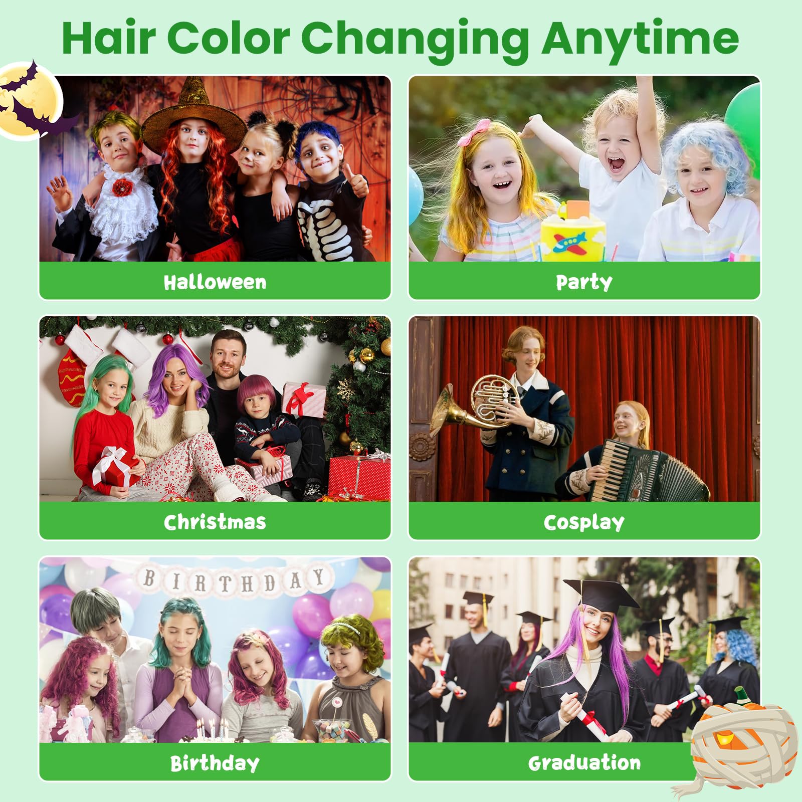 Tinte temporal verde para niños, tinte verde instantáneo para el cabello, para mujeres, hombres, color verde, pomada de peinado, cremas para teñir el cabello, para fiestas, cosplay, Halloween