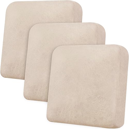 Vista 101 de Fundas de cojín para sofá, con aspecto de cuero, 3 piezas, juegos de fundas elásticas para asientos de sofá para sala de estar, fundas de cojín