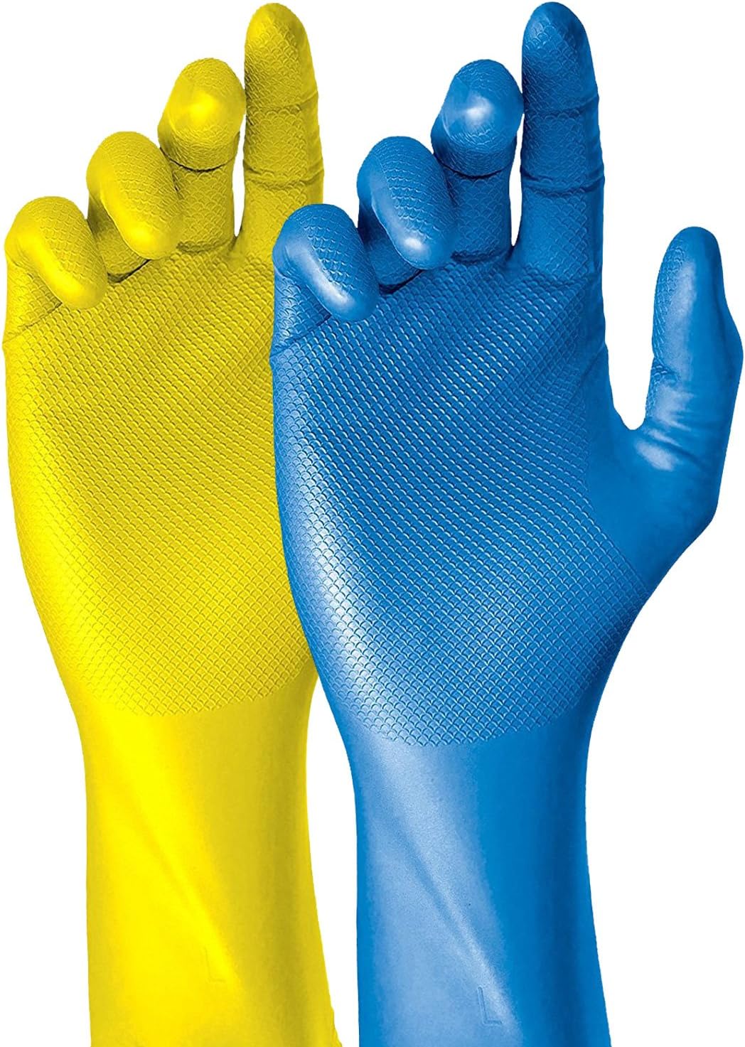 Grippaz Nitrile Gloves 30 cm Long Pack of 50, S-XXL, Latex Free Work Gloves, Ideal for Medicine Chemistry Science Food Contact, Rubber Gloves, Powder-Free Disposable Gloves and Hygienic with Patented Surface Embossing, blue