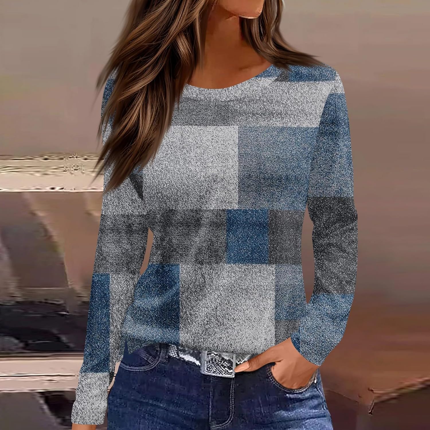 Tops for Women 2025 Trendy Long Sleeve Shirts Dressy Casual Crewneck Loose Fit Tunic Blouses Cotton Tshirts - Image 2