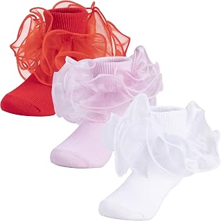 Baby Girls Double Lace Turn Cuff Socks with Big Ruffle for Infant Toddlers and Kids