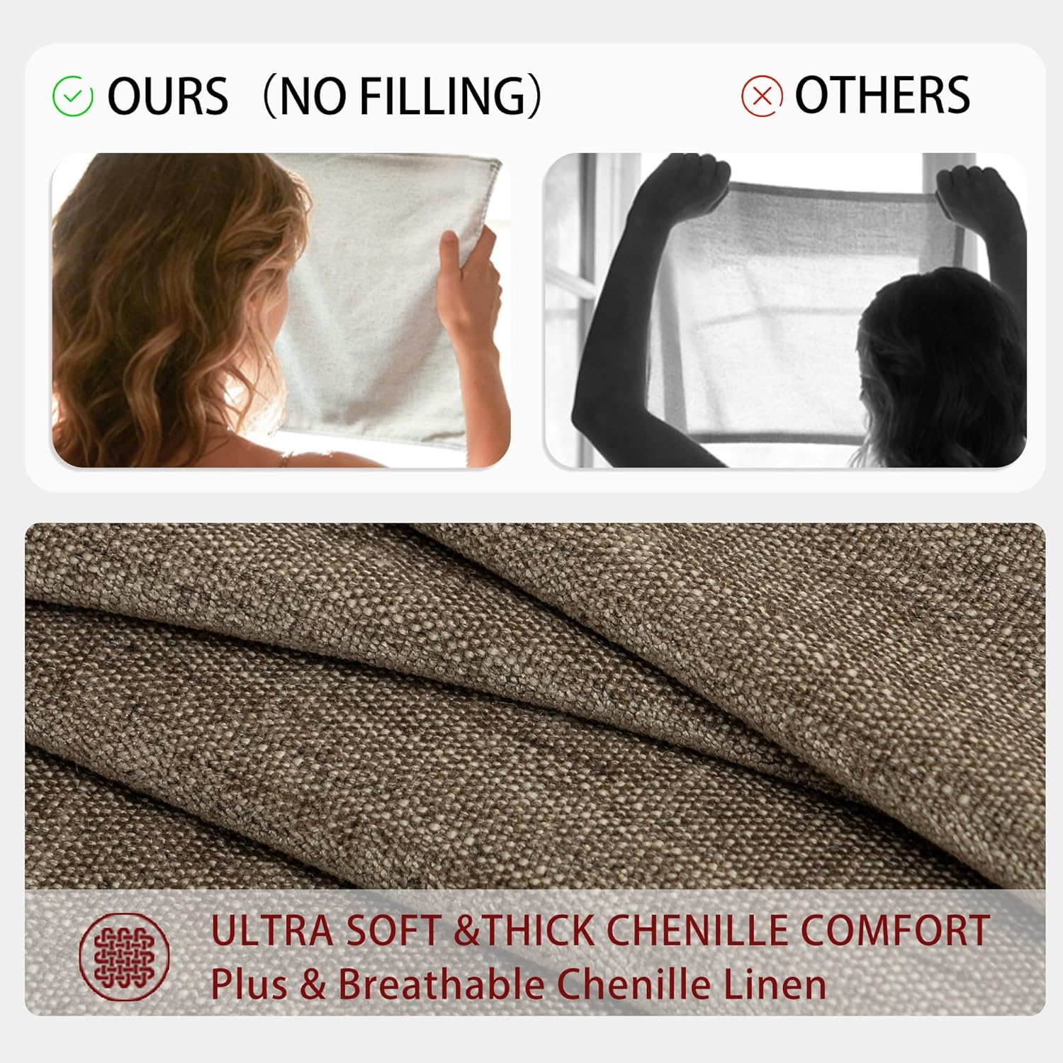 Pack of 2 Square Decorative Vintage Throw Pillow Covers 18x18 inch, Coffee Brown Chenille Linen Blend, Ultra Soft Extra Thick Luxury Neutral Cushion Covers for Sofa Bed, Modern Boho Farmhouse Decor - Image 2