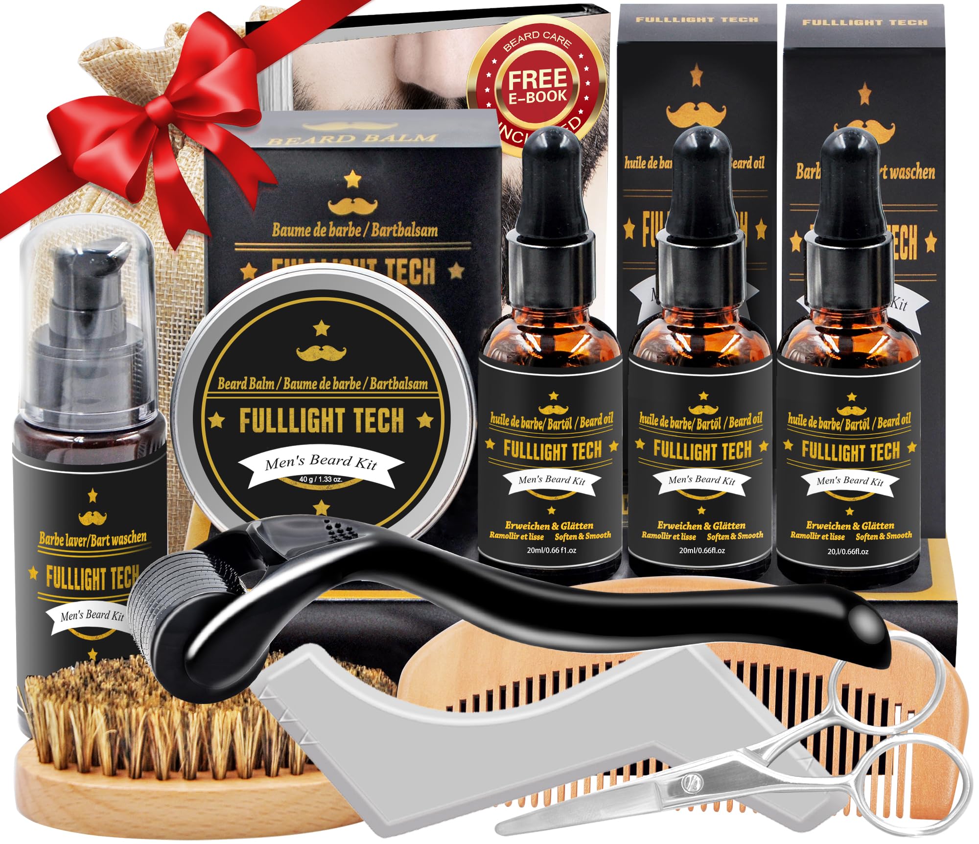 Bartpflege Set für Männer,Bart Set Geschenk Herren mit Bartshampoo, Bartöl, Bart Balsam, Bartkamm, Bartbürste,Bartschere,Bartschablonen,Papa Geschenk für Männer