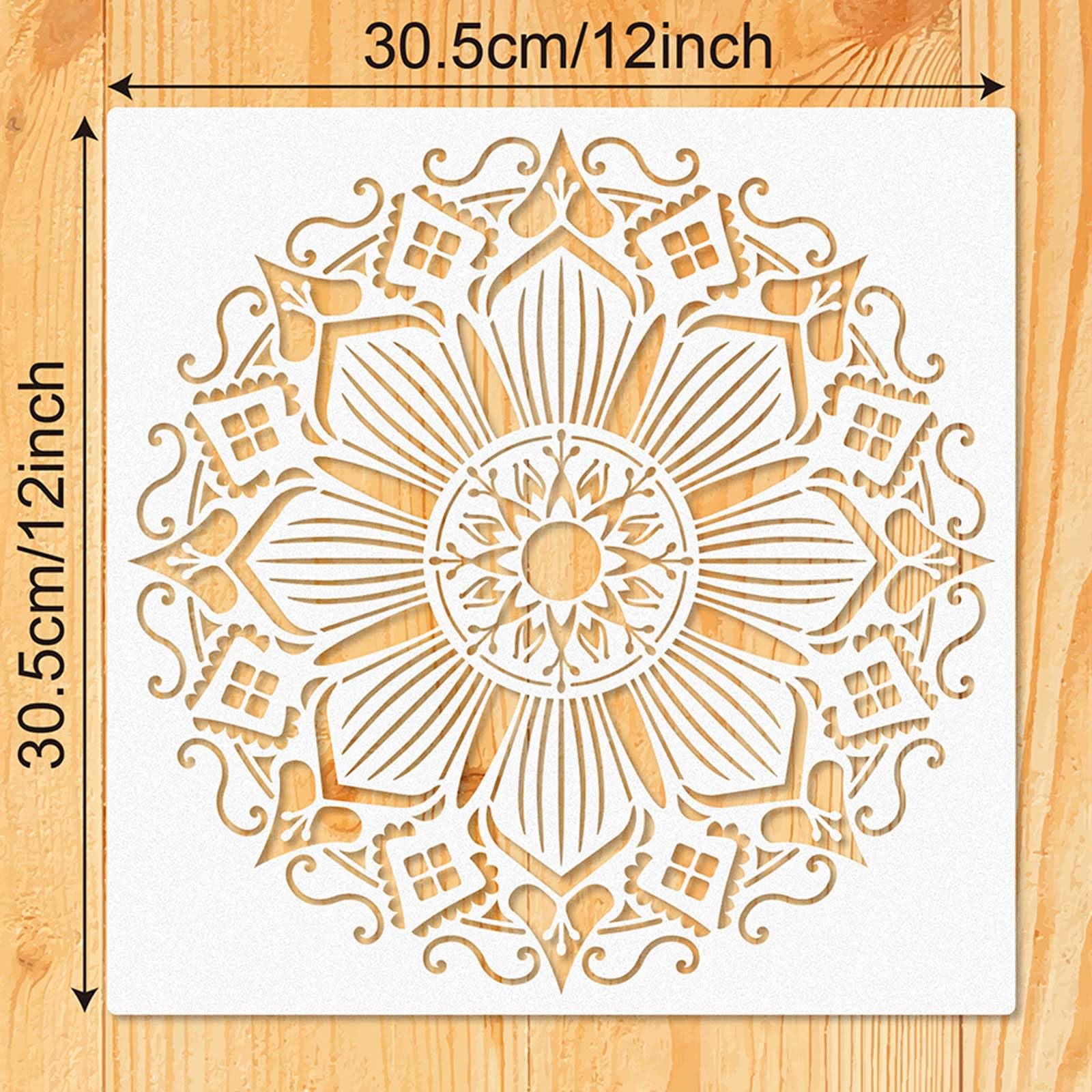 Stencil Mandala Grandi 30x30cm - Kit 4 Pezzi Per Pittura Su Legno, Pareti, Tessuti - Modelli Fiori Geometrici - Foto 13
