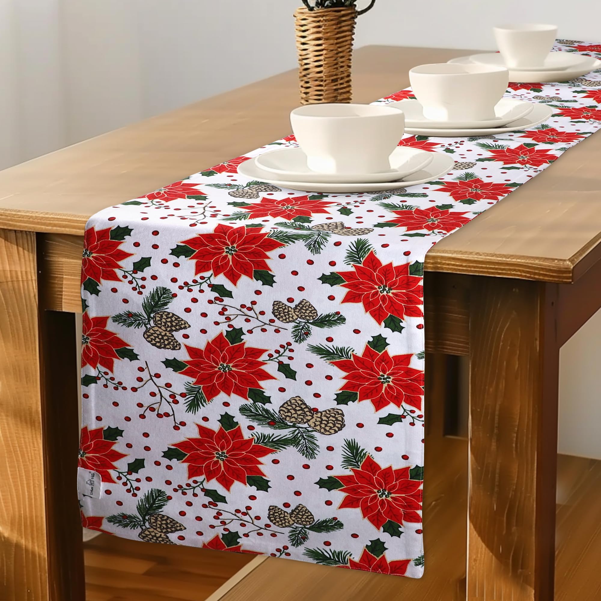Urban Villa, Świąteczny nadruk szyszki sosnowej 100% bawełna stopiony bieżnik stołowy, 35 cm x 183 cm duży rozmiar, kolor świąteczny, codzienne użytkowanie, cięższa jakość