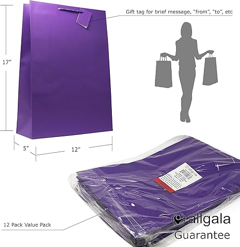 Miniatura 2 de allgala Bolsas de regalo, paquete de 12 bolsas de regalo de 17 x 12 x 4 pulgadas, tamaño XL, color morado, con asas para cumpleaños, bodas,