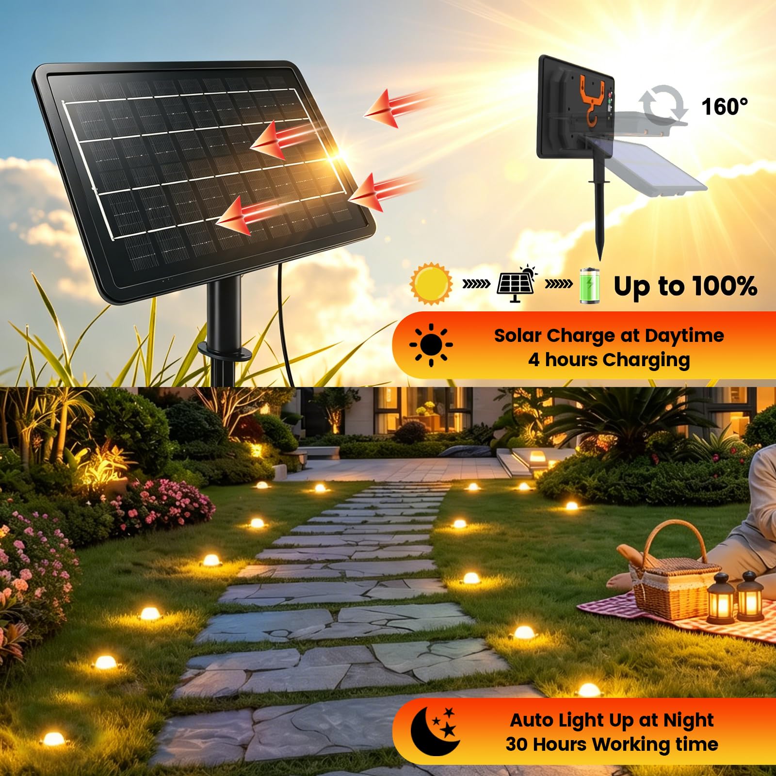 Solar Bodenstrahler Außen 10M mit 12LEDs, Bluetooth RGB LED Bodenleuchten, Musik Sync, IP67 Wasserdichte Trauflichter für Allerheiligen Weihnachtsdeko