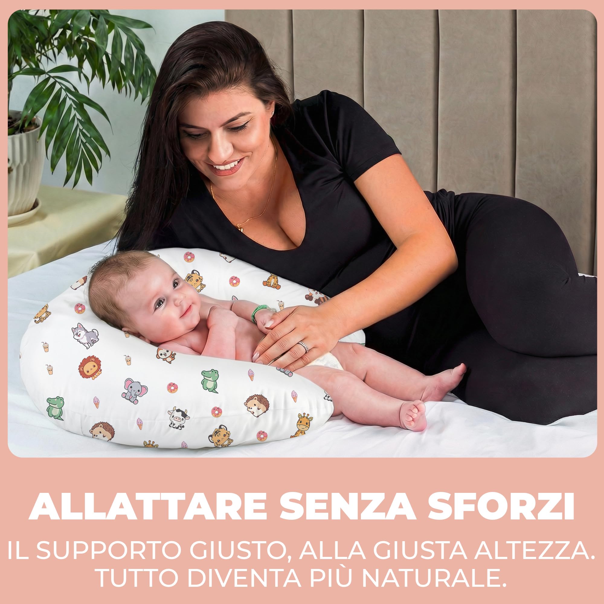 Cuscino Allattamento e Gravidanza Ciambella Allattamento Neonato con Federa in 100% Cotone e Morbido Riempimento Supporto Ergonomico alla Schiena Idea Regalo per Neo Mamme Accessorio Premaman Lavabile
