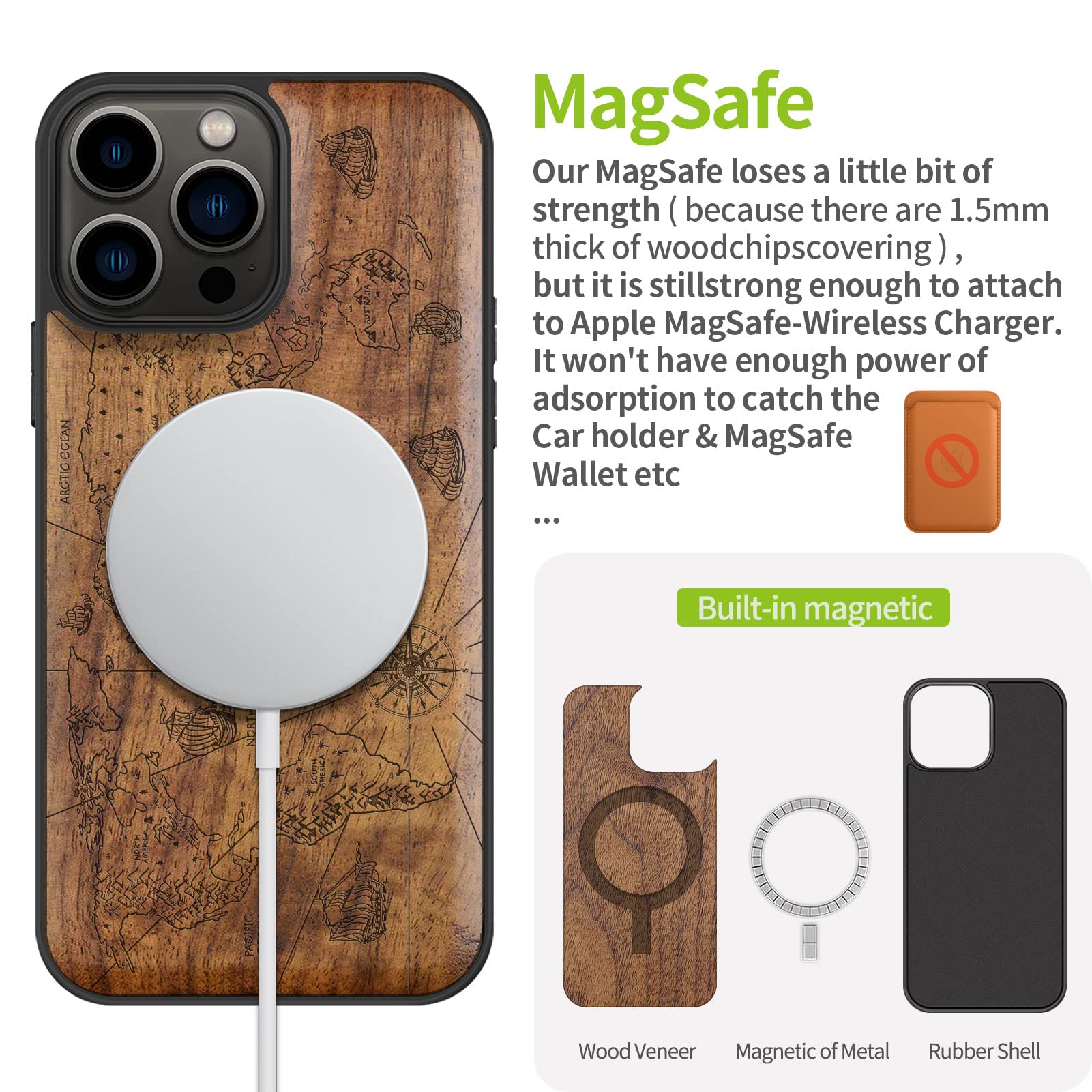 Carveit Custodia IPhone 13 Pro In Legno Di Noce Con Calendario Maya – Magnetica E Robusta, Compatibile MagSafe