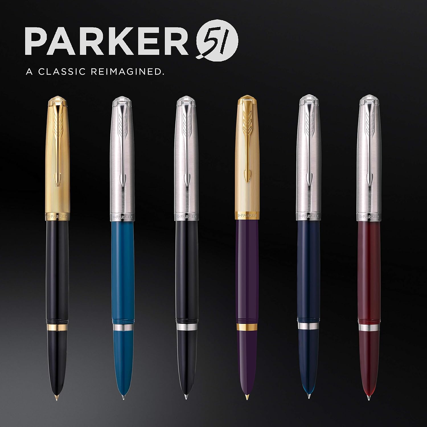 Parker 51 Fountain Pen Deluxe Black Barrel with Gold Trim Fine 18k Gold Nib with Black Ink Cartridge Gift Box : Everything Else
