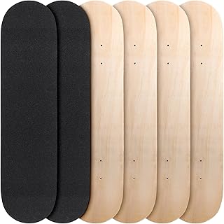 Meooeck Blank Skateboard Decks for Art Painting 32 x 8 Inches, Wood Skateboard Replacement 7 Layer Maple Double Tail Plain Skate Board with Sandpaper for Home Decor