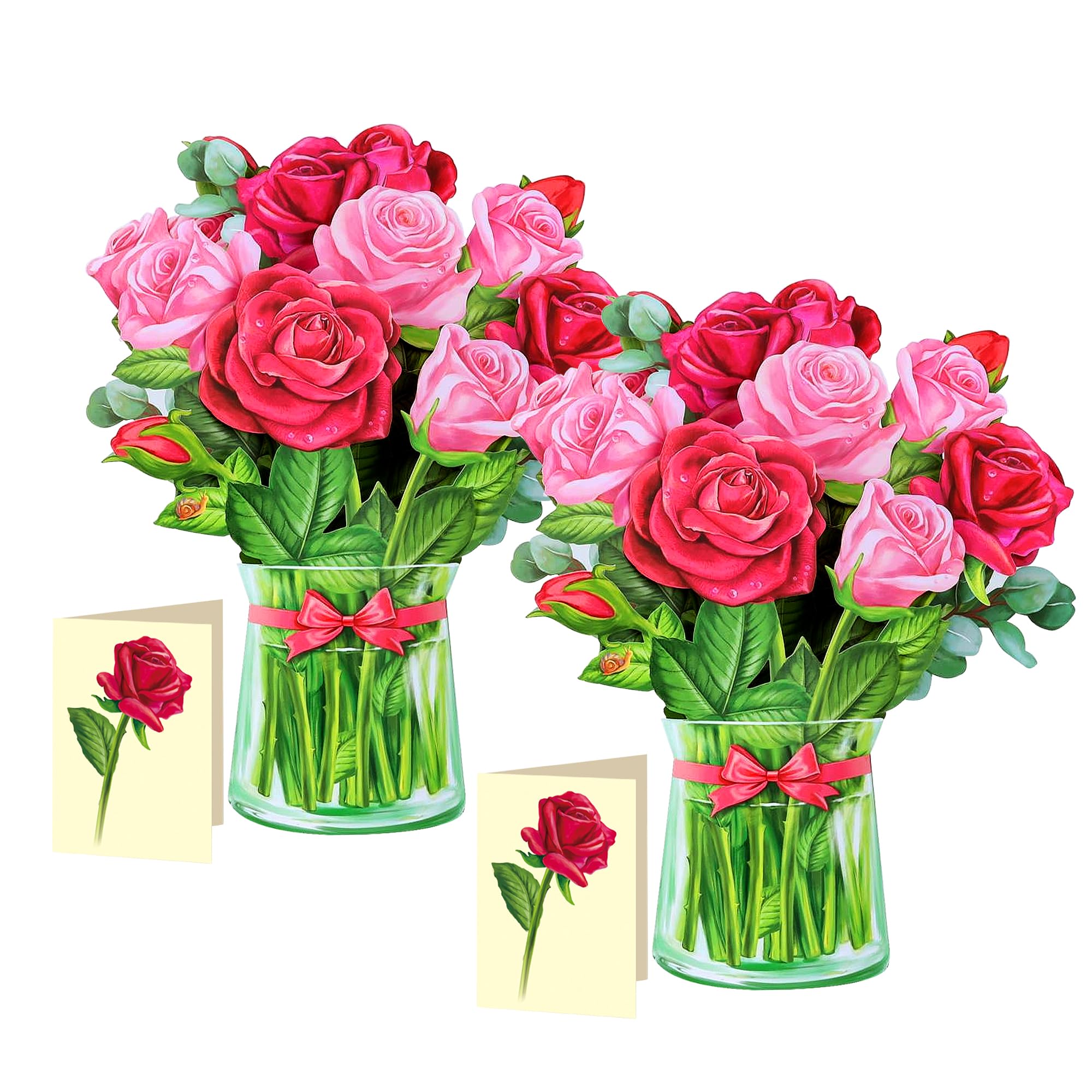 Airpark 2 Pack Rose Pop Up Cards Flower, 12 inch Paper Flower Bouquet Greeting Cards with Blank Note Card & Envelope for Birthday, Teacher Appreciation, Mother's Day Gifts for Women