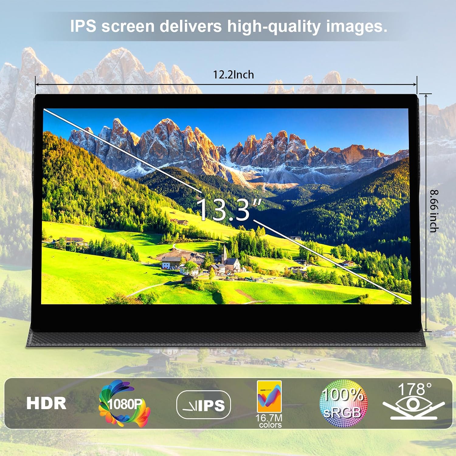 13.3" Touchscreen Portable Monitor, 1080P FHD IPS Display, USB-C & HDMI Plug-and-Play, Dual Speakers, Smart Cover & VESA Mount, External Monitor for Laptop, PC, Smartphone & Game Consoles