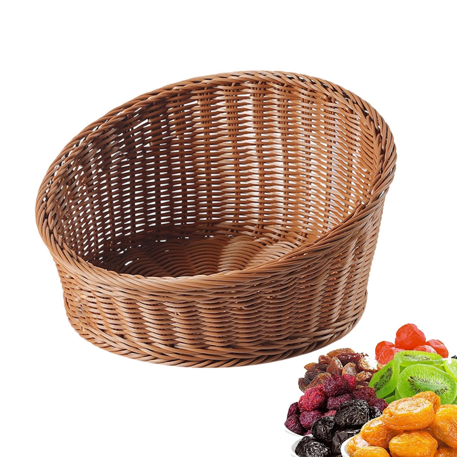 Cesto di servizio – Espositore inclinato finto rattan, vassoio per presentazioni di frutta e pasticceria, organizzatore di verdure e snack, design conico resistente, ideale per panetti