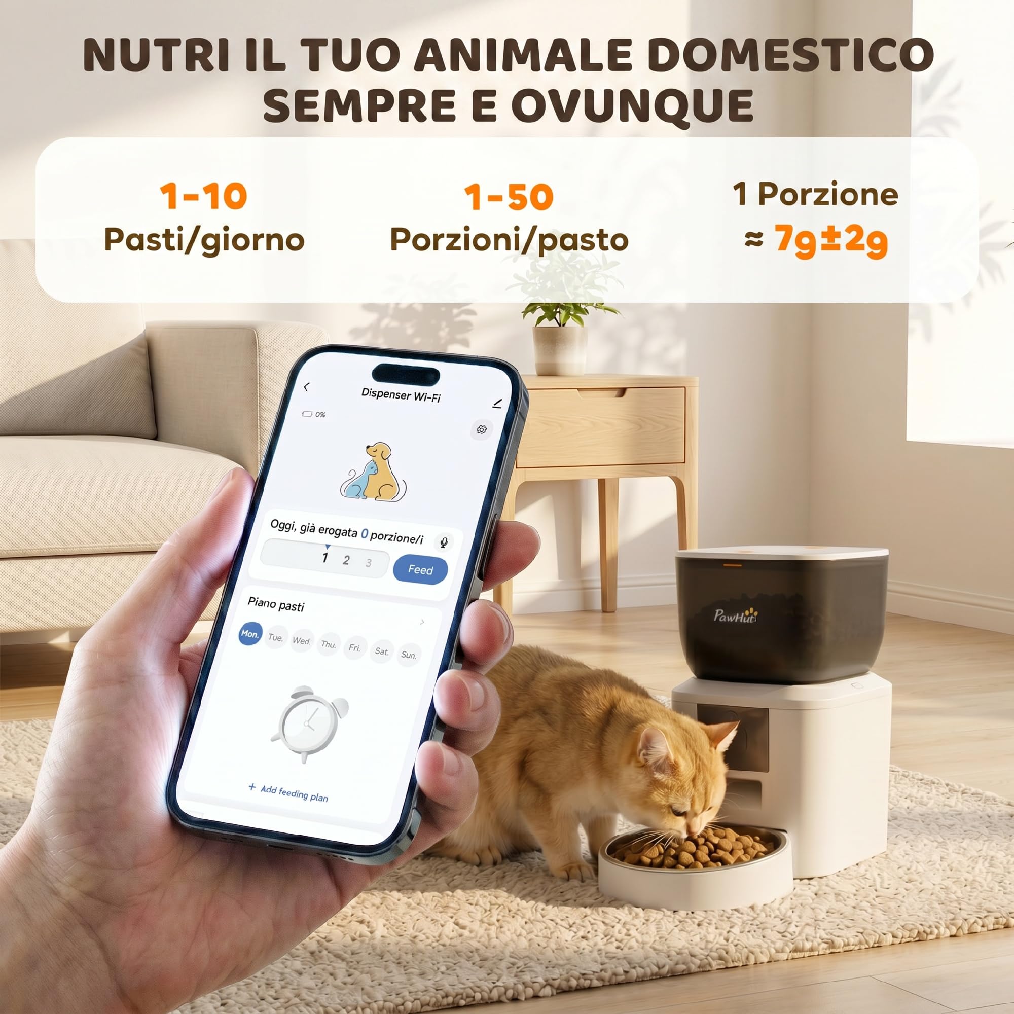 PawHut Distributore Automatico Cibo Gatti Cani 4L con Telecamera WiFi 2.4G | Dispenser Erogatore Crocchette Gatto, Controllo App, Timer, Visione Notturna, Audio Bidirezionale, 1-10 Pasti/G, Ciotola Inox