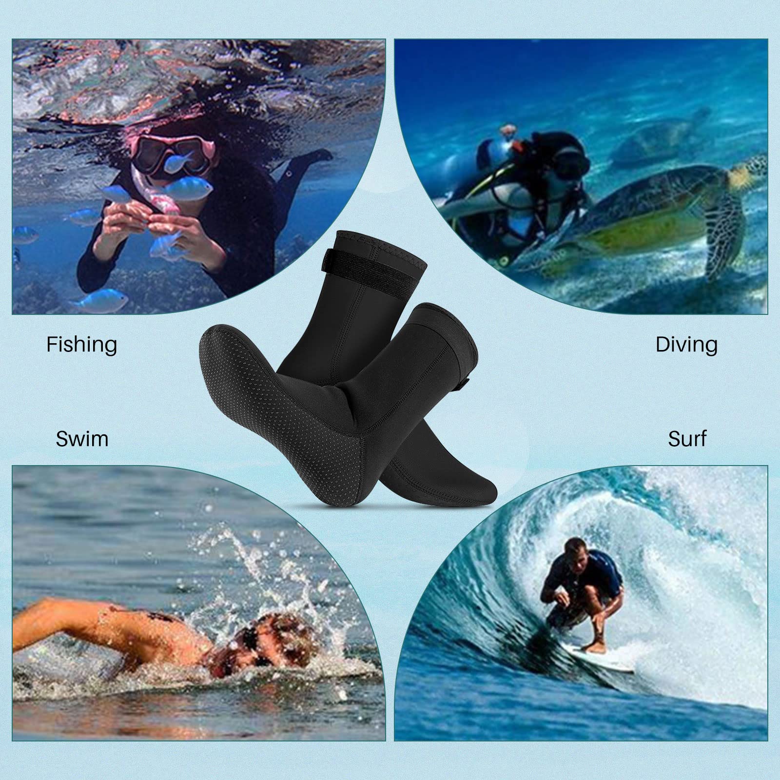 Calzini in Neoprene 3mm,Calzini da Immersione,Calze da Nuoto Antiscivolo per Uomo Donna,Calzini Muta Caldi,Calzini Sportivi con Velcro per Subacquee,Spiaggia,Snorkeling,Surf,Vela,Immersioni,Kayak