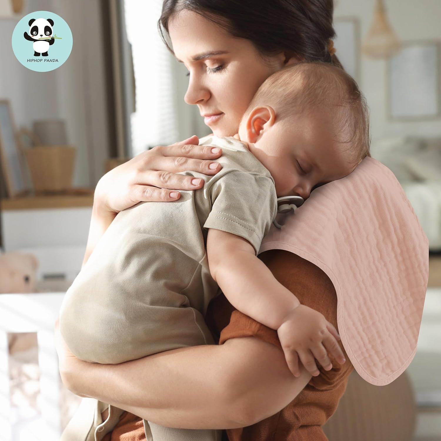 HIPHOP PANDA Muslin Burp Cloths, 10 Pack - Large 20" X10" - Ultra Absorbent and Soft 100% Cotton Baby Essentials Drool Rags and Messes for Newborn - Colorful Designs for Boy Girl, Blush - Image 5