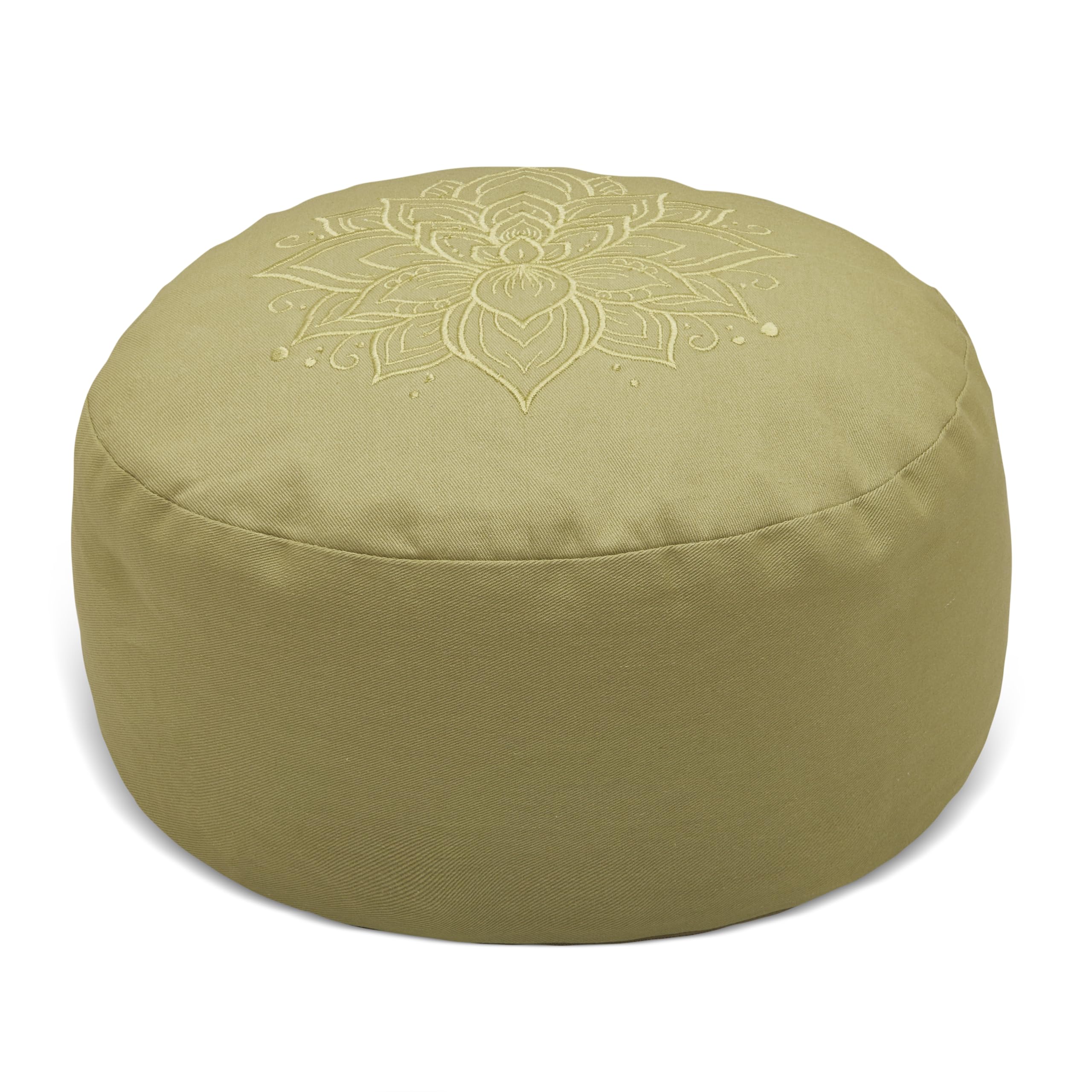 Sarveda Hi-Zafu Meditation Cushion | Buckwheat Filled and Lotus Embroidered (Sage)-image-33
