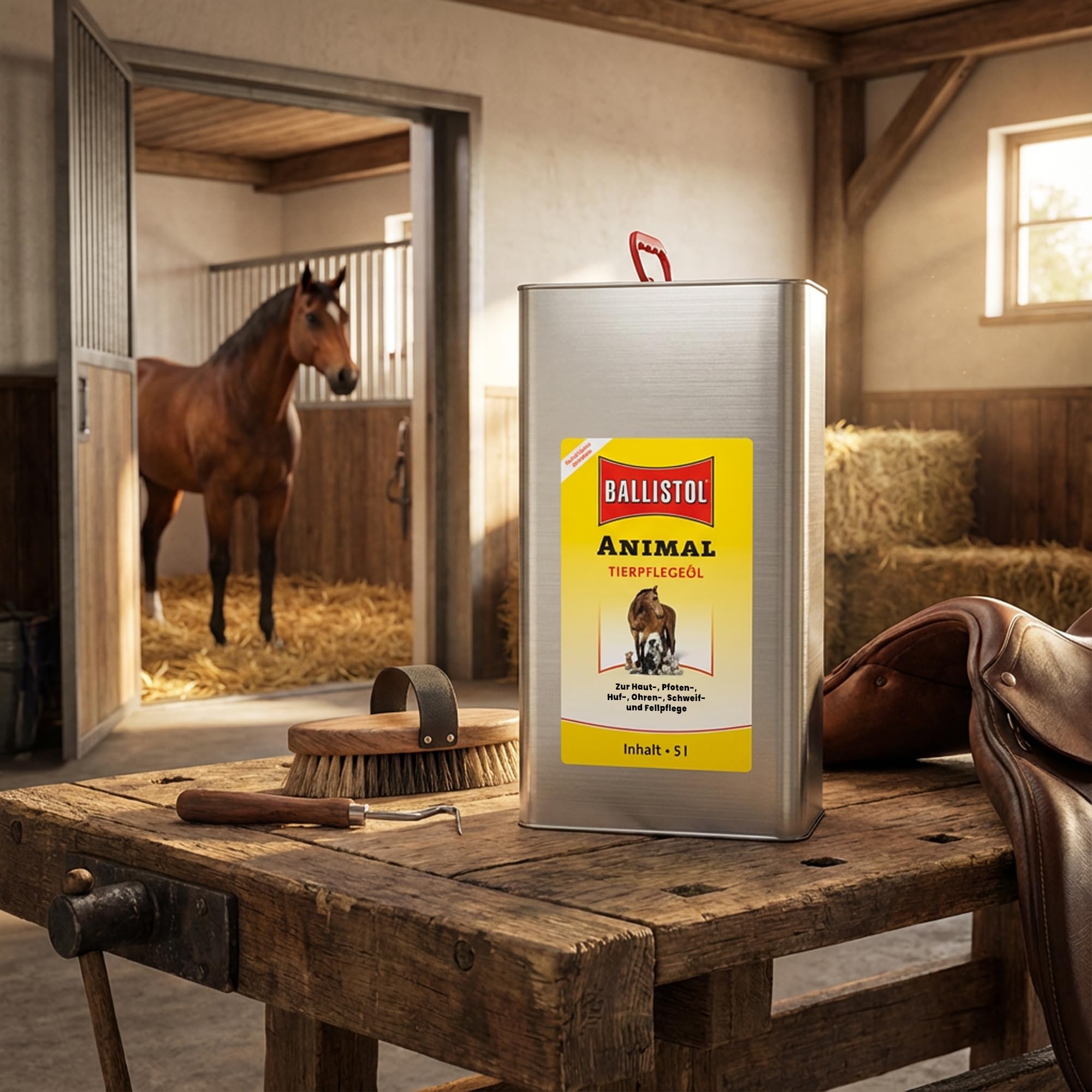 ELITE BBQ Ballistol Animal Tierpflegeöl 5 Liter Kanister + Mikrofaser-Reinigungstuch – Tierpflege-Set für Fell, Haut & Hufe – Von Tierärzten Empfohlen