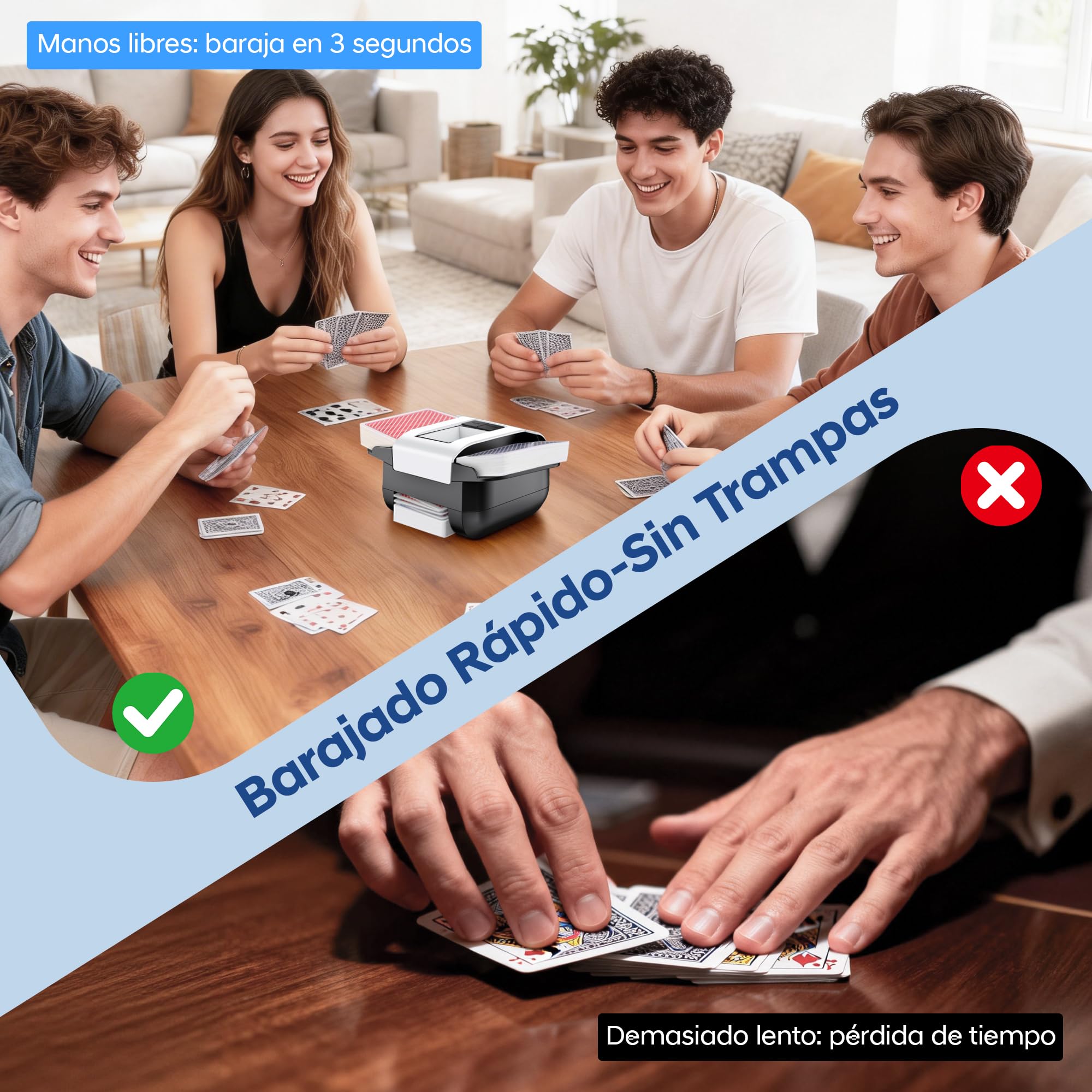Barajador de Cartas Automático, Mezclador automático de Tarjetas Recargable para 1-2 Barajas - Modo Auto/Manual Silencioso para Póker, UNO, Blackjack, Skip-BO, Bridge