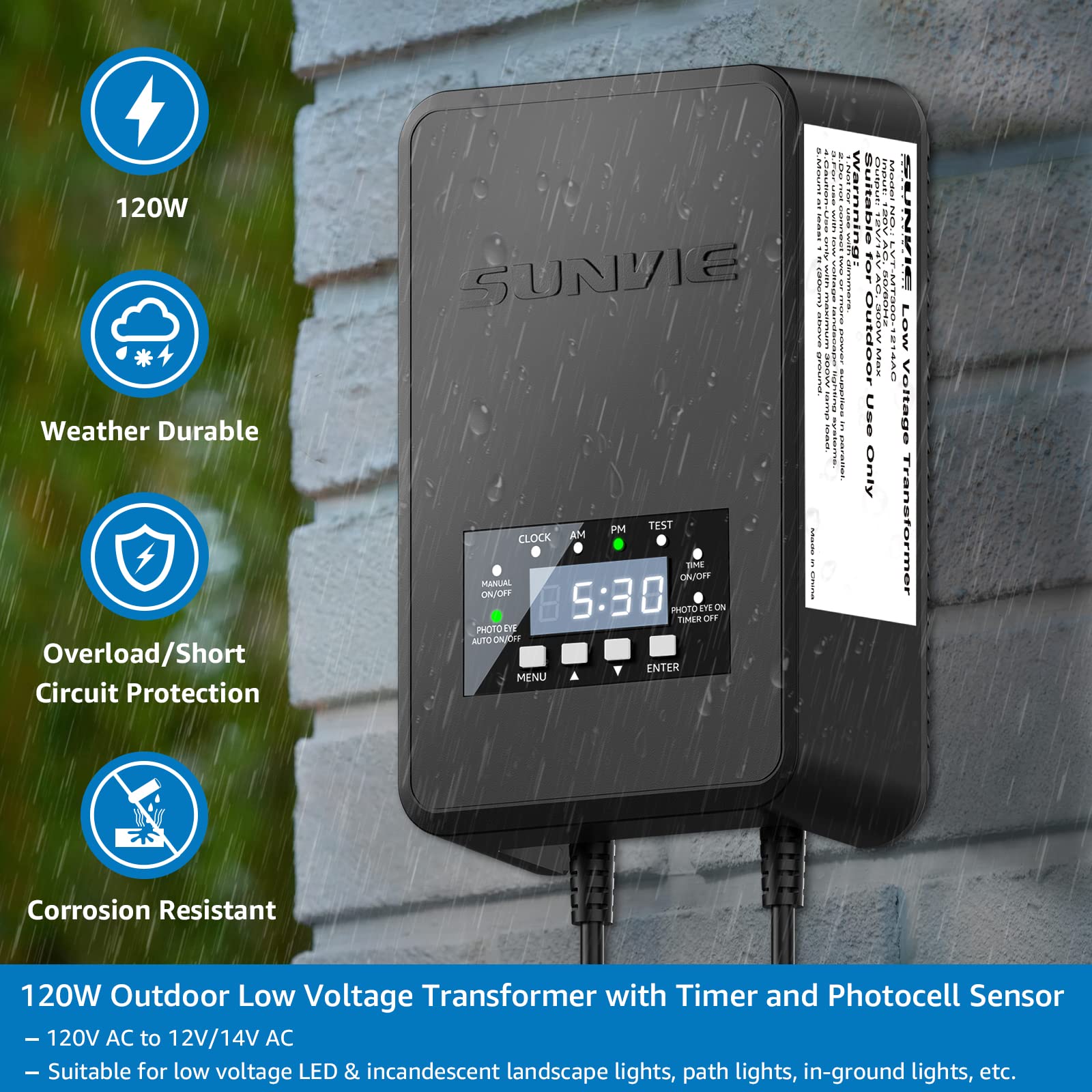 SUNVIE 120W Low Voltage Transformer Outdoor Landscape