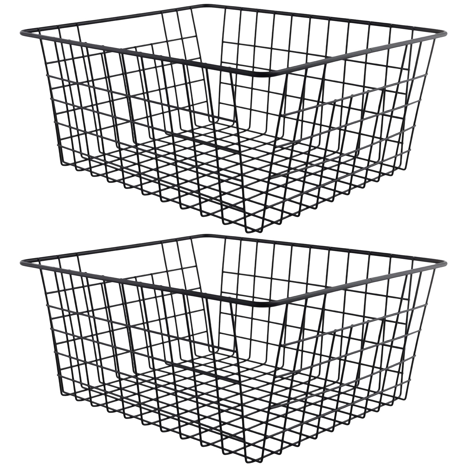 2 sztuki koszy metalowych z drutu, 36 x 29 x 16 cm, czarny koszyk żelazny, metalowy koszyk do przechowywania na półce, druciane kosze do przechowywania do biura, kuchni, łazienki, szafek