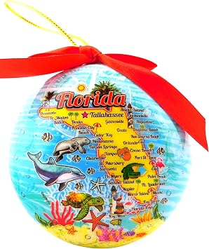 Florida Map Christmas Ornament Decoupage Souvenir Decoration of The Sunshine State