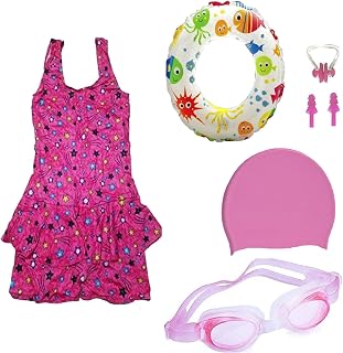 THE MORNING PLAY Swimming Costume for Girls with Goggles Cap 2 EARPLUG Nose Clip Swim Ring Baby Girls Swimming Kit Price In India