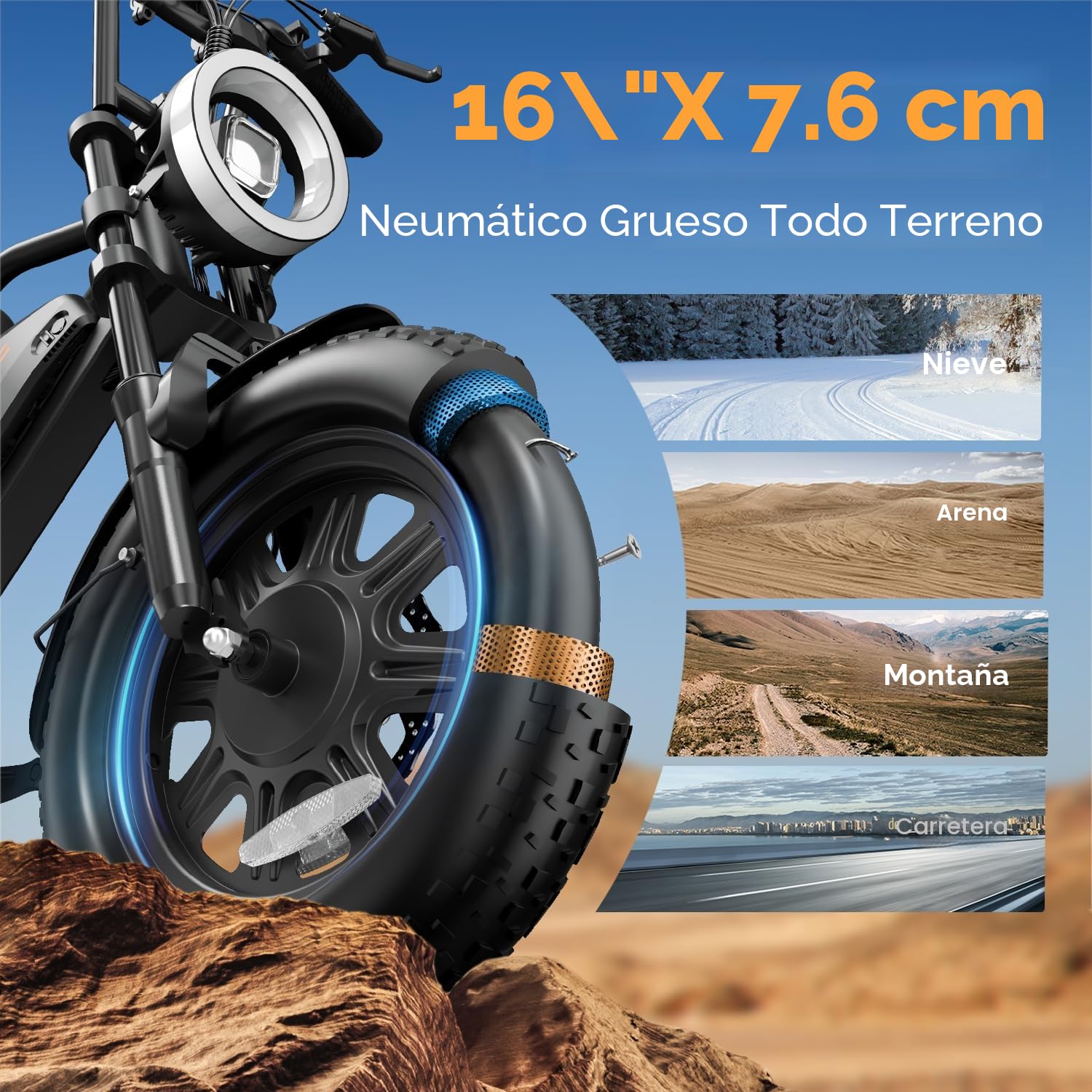 URLIFE de 16" x 3.0 Bicicleta Electrica, Batería Extraíble de 48 V y 13 Ah, Motor Sin Escobillas de 250 W, Autonomía de 100 km, Bici Eléctrica con Doble Suspensión, E Bike para Adultos