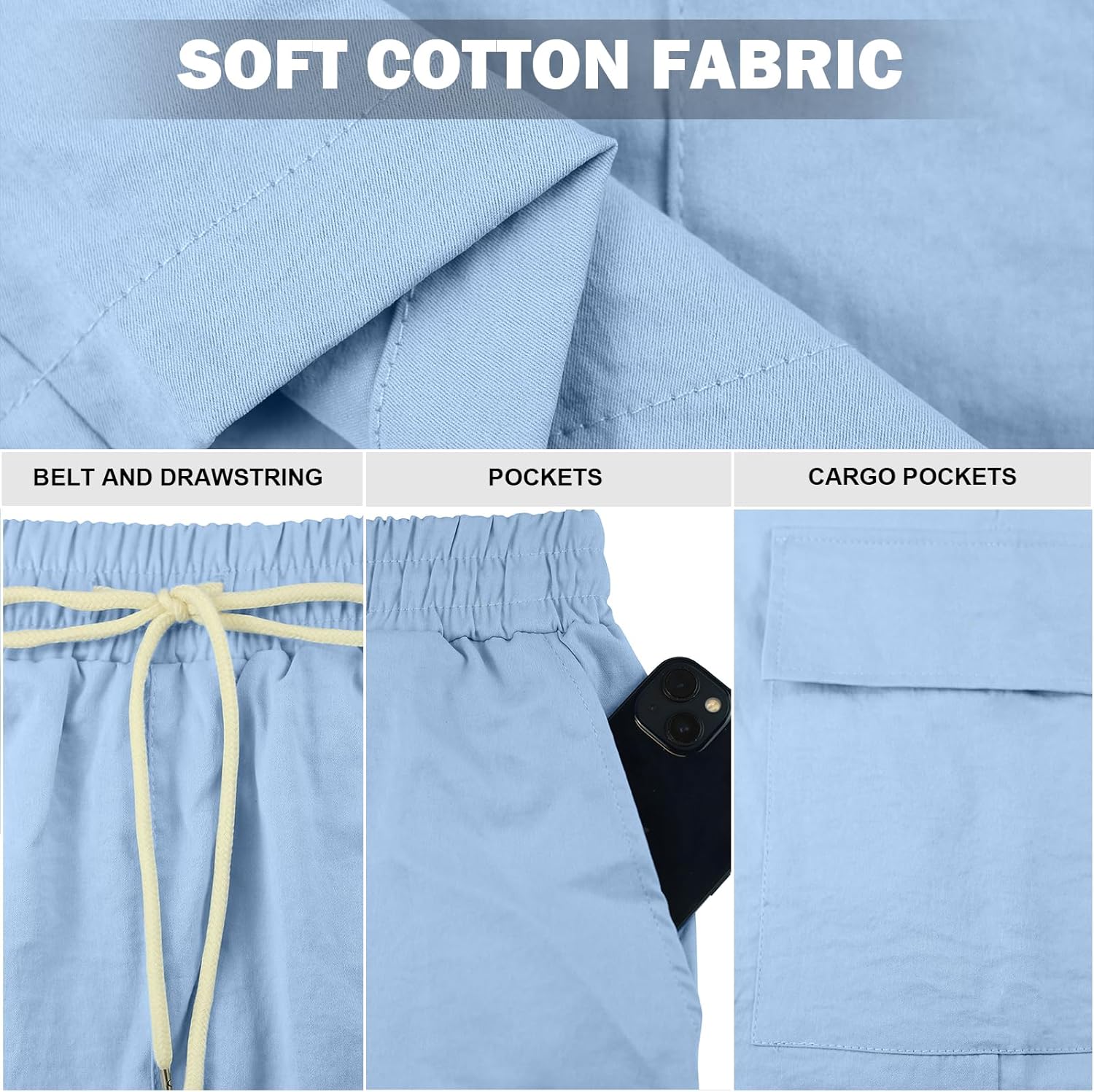 Mens Casual Shorts Summer Beach Elastic Waist Drawstring Shorts Lightweight Quicky Dry Vacation Shorts 2 PACK Small Blue/Black image 4 of 6 B0DXL6P1NQ