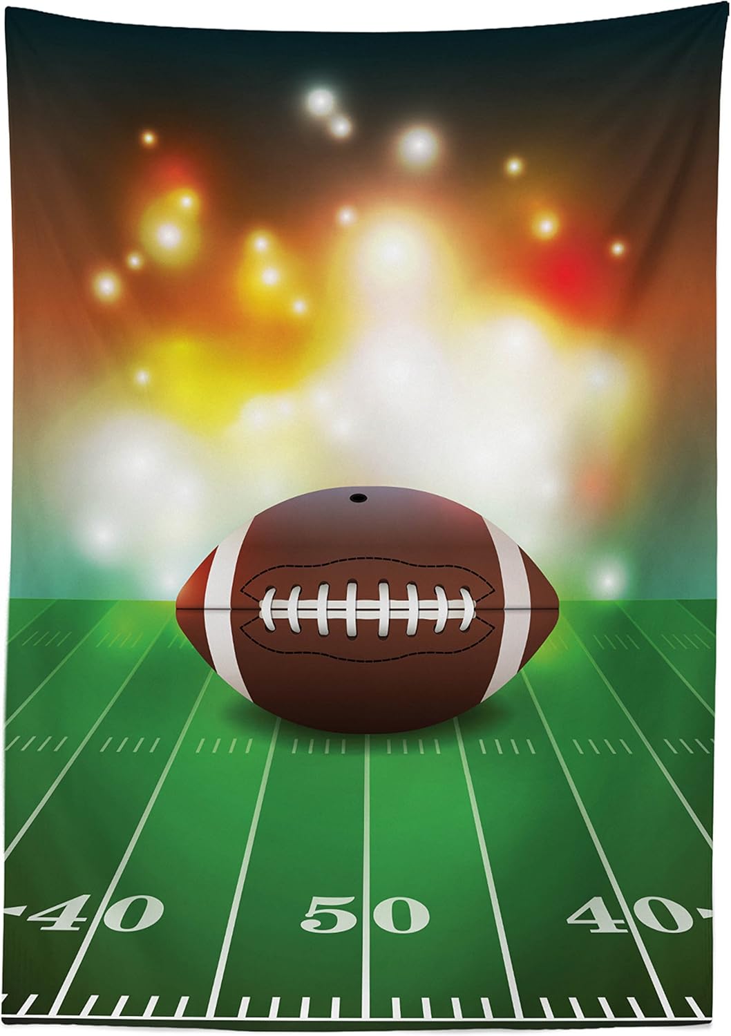 Ambesonne Sports Tablecloth, American Football Ball Warm Properties on Grass Turf Field Team Art Graphic, Rectangular Table Cover for Dining Room Kitchen Decor, 60" X 84", Brown Green 60" X 84" Brown Green