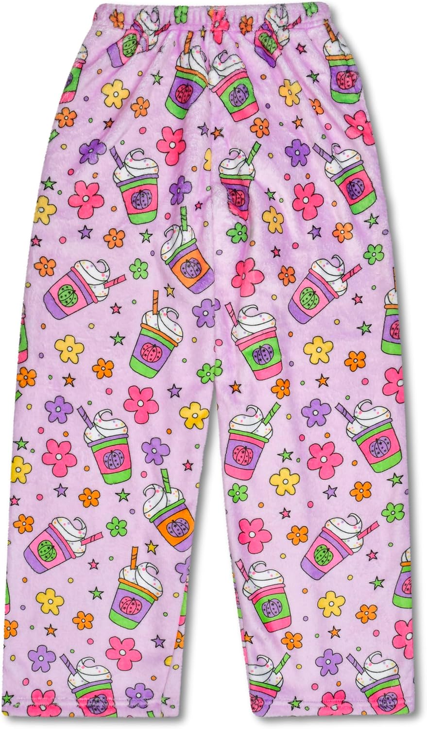iscream Big Girls Silky Soft Bold Print Plush Fleece Pants - Snack Shack Collection