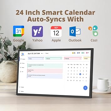 Dragon Touch 24 Digital Calendar Chore Chart 1080P Full HD Interactive Touchscreen, Smart Family Planner, Hearth Display Digital Calendar Wall & Desk Mountable for Seamless Scheduling Black