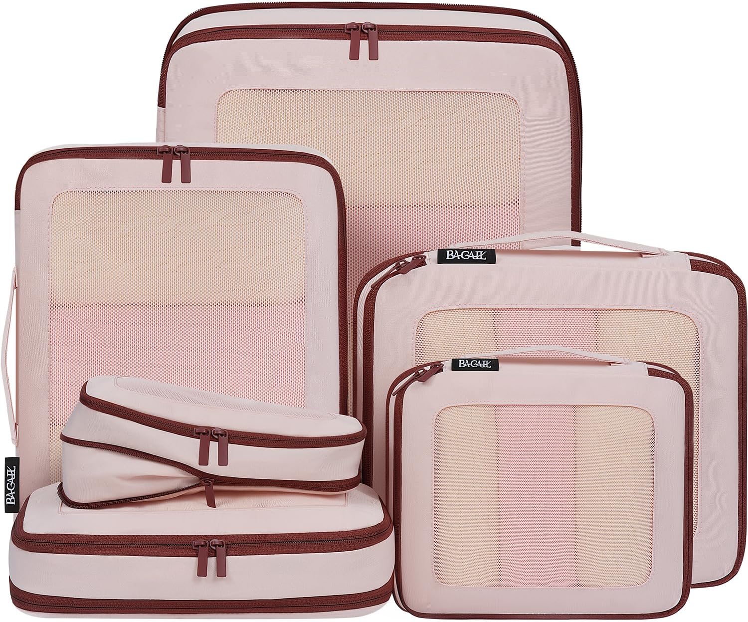 BAGAIL Compression Packing Cubes for Travel Essentials, 6 Set-Light Pink