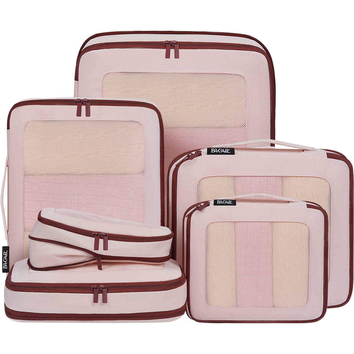 BAGAIL Compression Packing Cubes for Travel Essentials, 6 Set-Light Pink