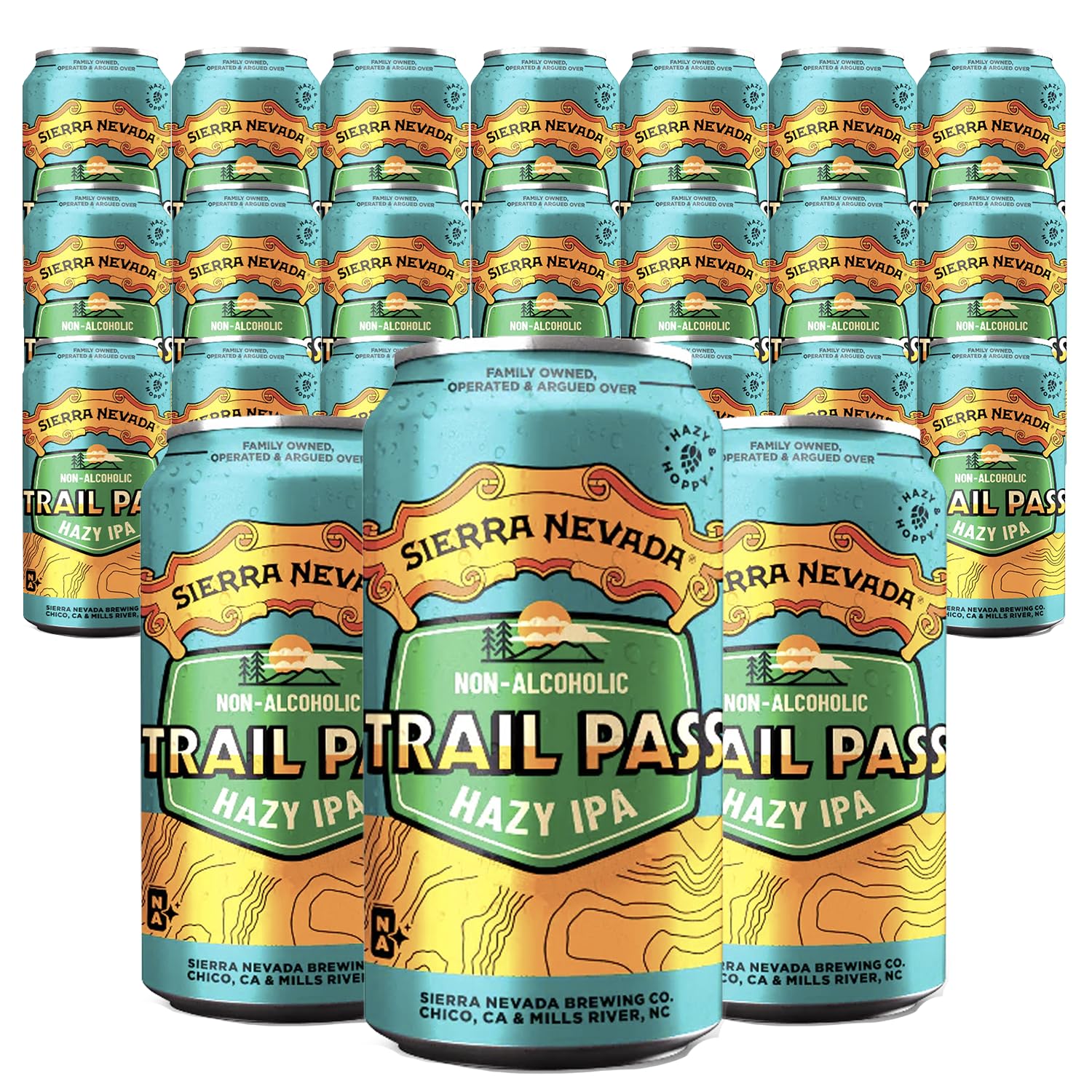 Sierra Nevada Trail Pass Hazy Non-Alcoholic IPA 24 Pack 12oz Cans | Juicy Hop Forward-Flavor Dealcoholized Beer | 71 Calorie NA Brew