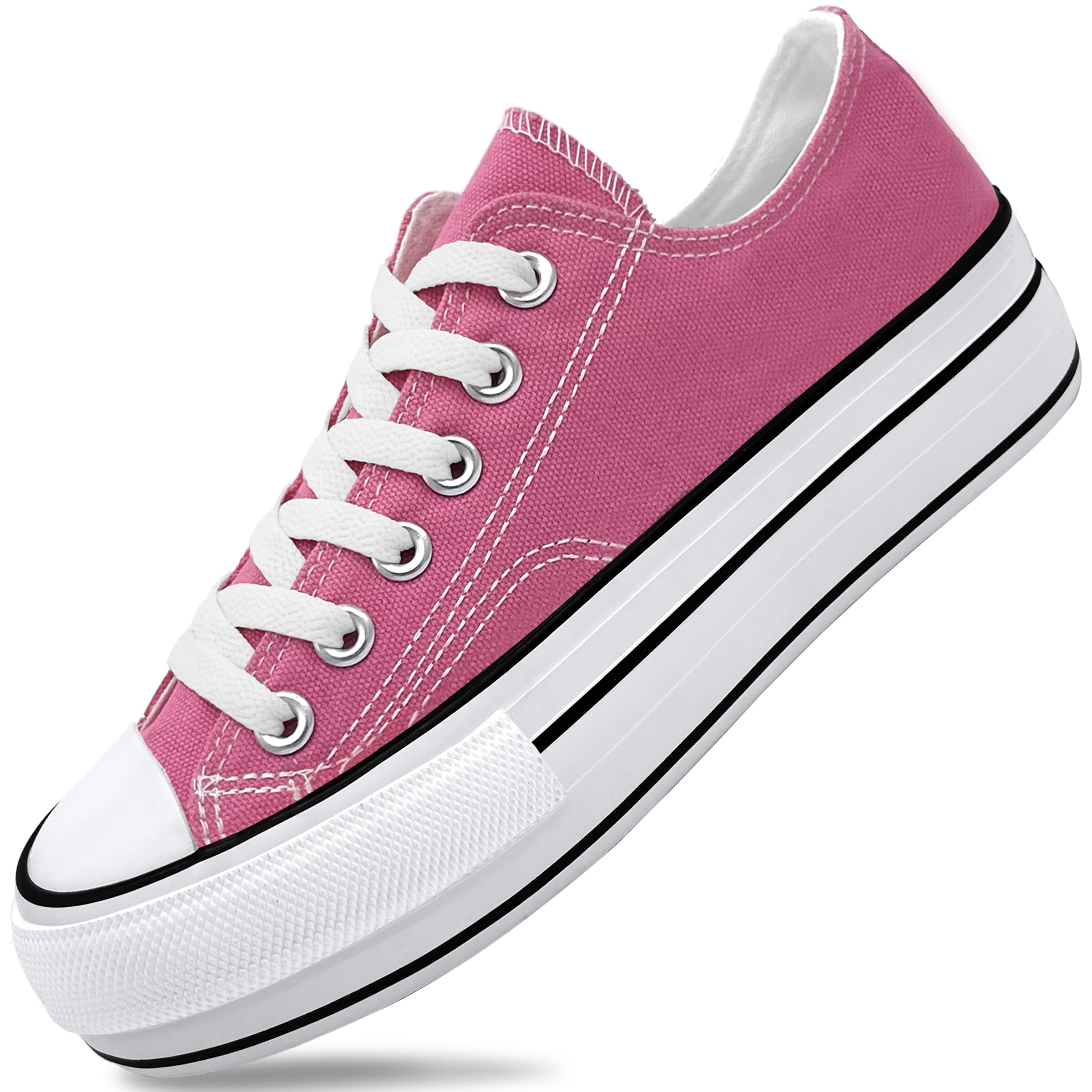 REFRASE LIFEWomen's Platform Sneakers 4cm Height Increase, Classic Canvas Platform Low Top Sneakers for Women and Teen Girls, Multiple Colors Fashion Trendy Cute Shoes