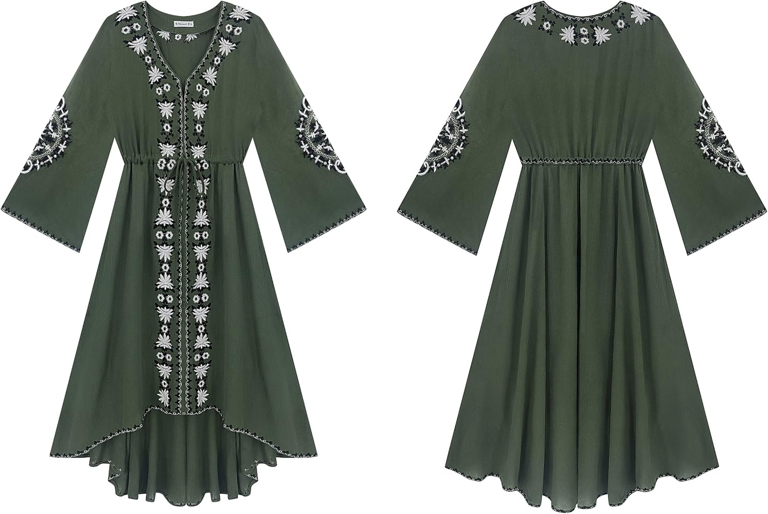 R.Vivimos Womens V Neck Bell Sleeve Vintage Floral Embroidered High Low Long Dresses - Image 5