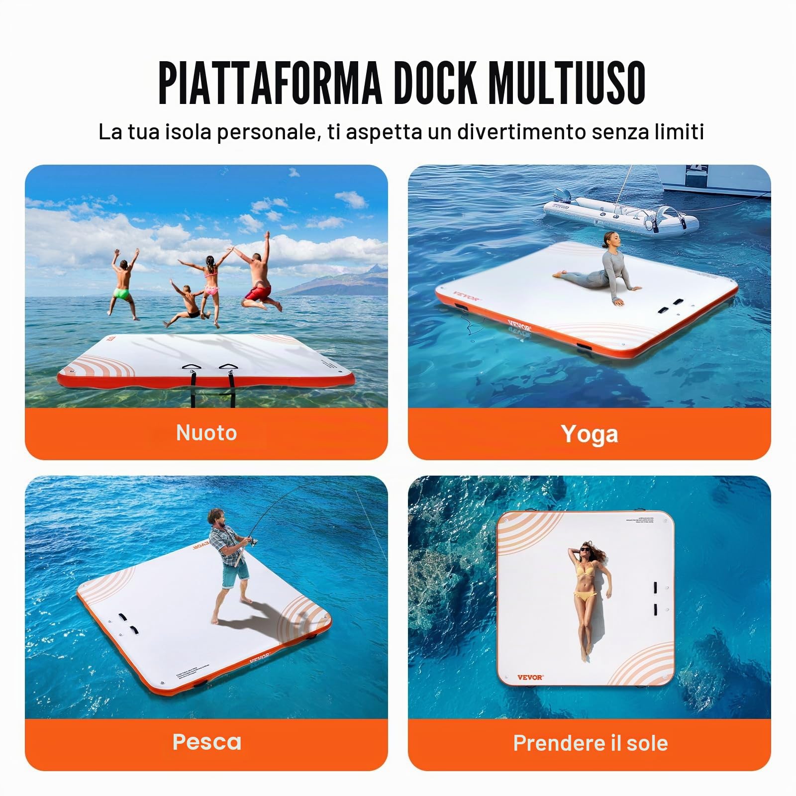 VEVOR Pontile Gonfiabile Galleggiante, Piattaforma per pontile Gonfiabile, Tappetino Antiscivolo per Acqua Galleggiante con Scala Staccabile e Borsa per Il Trasporto Portatile, Piattaforma